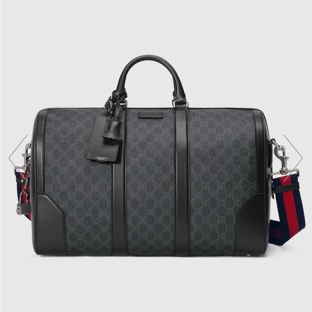Gucci Black and Gray Duffel Bag with Monogram Pattern